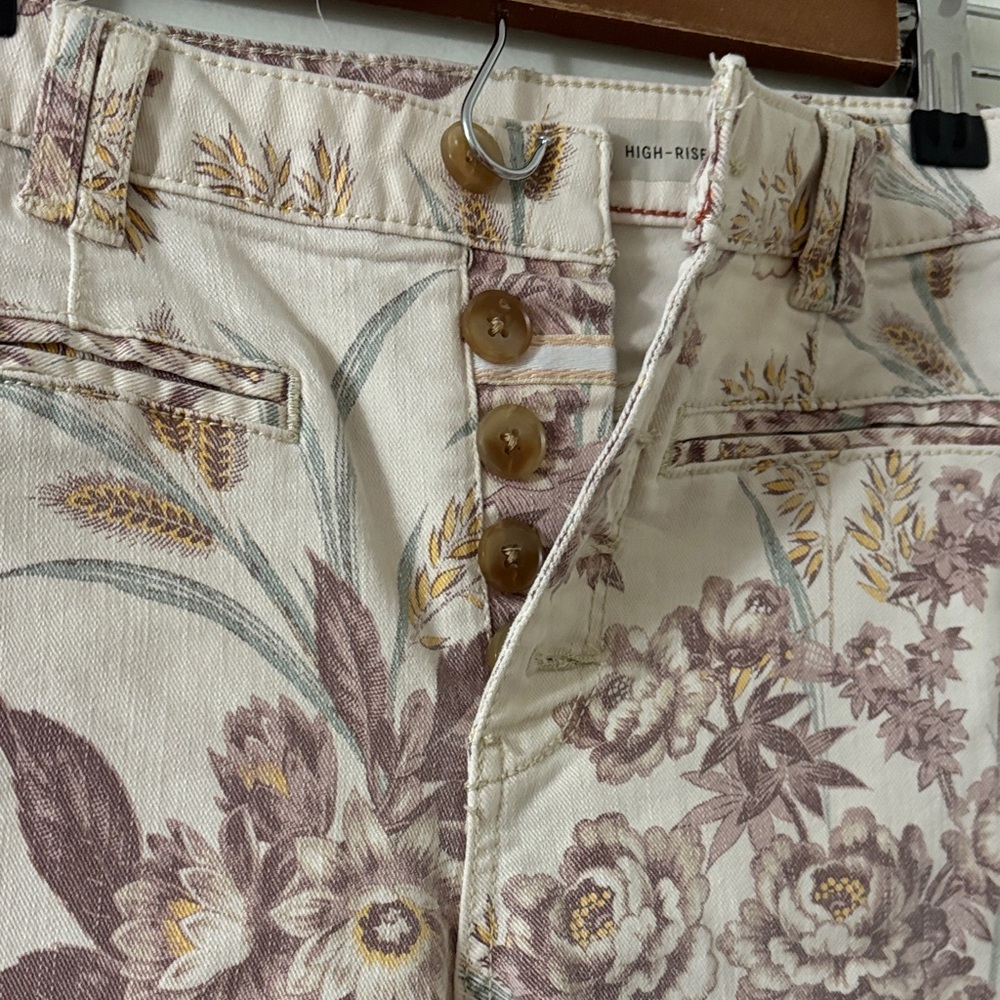 Pilcro and the Letterpress Cream-Pink Floral High Rise Bootcut Flare size 25 - Picture 3 of 11